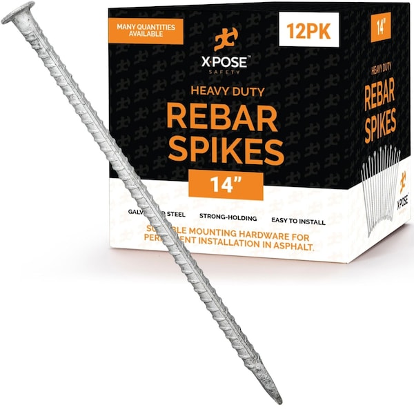 Xpose Safety Rebar Stakes - 14 Inch Metal Spikes for Asphalt 1/2 Inch Diameter, 12PK Spike-12-X - main